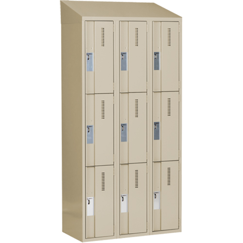 Concorde Heavy-Duty Lockers, 3 -tier, Bank of 3, 36" x 18" x 78", Steel, Beige, Welded (Assembled) PB Rental Co. Ltd.