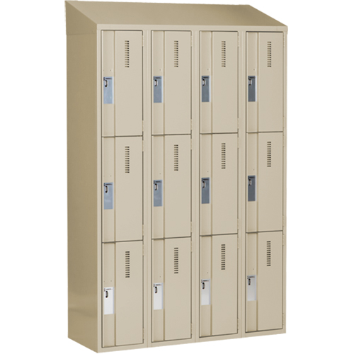 Concorde Heavy-Duty Lockers, 3 -tier, Bank of 4, 48" x 18" x 78", Steel, Beige, Welded (Assembled) PB Rental Co. Ltd.