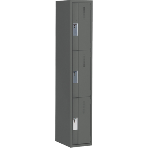 Concorde Heavy-Duty Lockers, 3 -tier, 12" x 18" x 72", Steel, Charcoal, Welded (Assembled) PB Rental Co. Ltd.