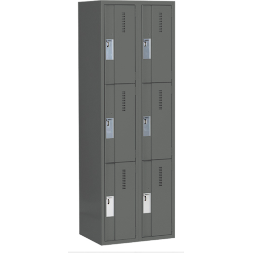 Concorde Heavy-Duty Lockers, 3 -tier, Bank of 2, 24" x 18" x 72", Steel, Charcoal, Welded (Assembled) PB Rental Co. Ltd.