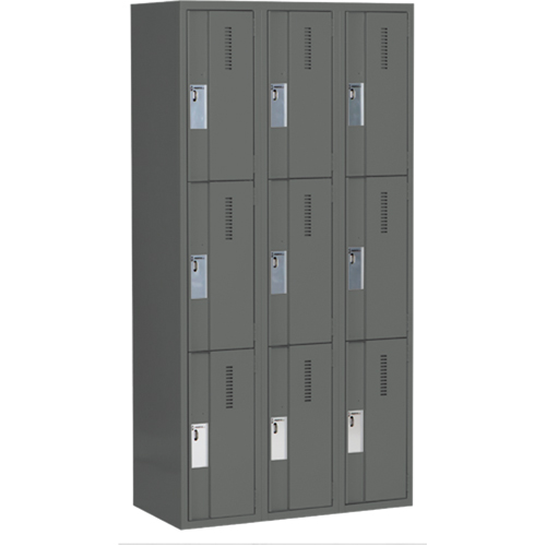 Concorde Heavy-Duty Lockers, 3 -tier, Bank of 3, 36" x 18" x 72", Steel, Charcoal, Welded (Assembled) PB Rental Co. Ltd.