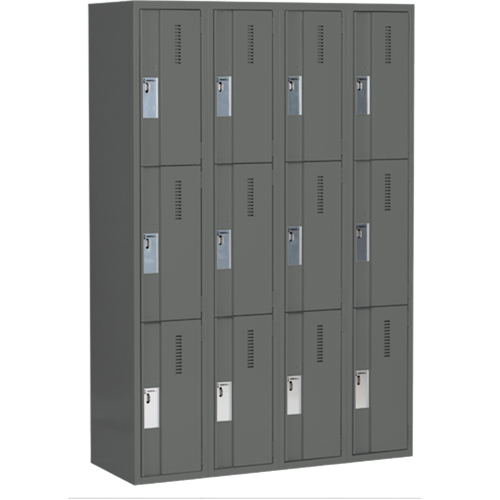 Concorde Heavy-Duty Lockers, 3 -tier, Bank of 4, 48" x 18" x 72", Steel, Charcoal, Welded (Assembled) PB Rental Co. Ltd.