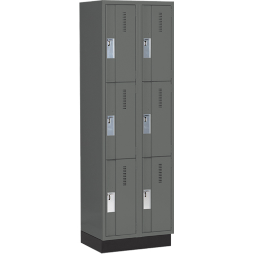 Concorde Heavy-Duty Lockers, 3 -tier, Bank of 2, 24" x 18" x 76", Steel, Charcoal, Welded (Assembled) PB Rental Co. Ltd.