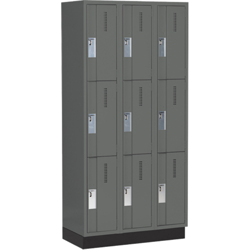 Concorde Heavy-Duty Lockers, 3 -tier, Bank of 3, 36" x 18" x 76", Steel, Charcoal, Welded (Assembled) PB Rental Co. Ltd.
