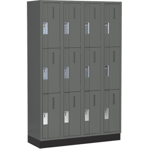 Concorde Heavy-Duty Lockers, 3 -tier, Bank of 4, 48" x 18" x 76", Steel, Charcoal, Welded (Assembled) PB Rental Co. Ltd.