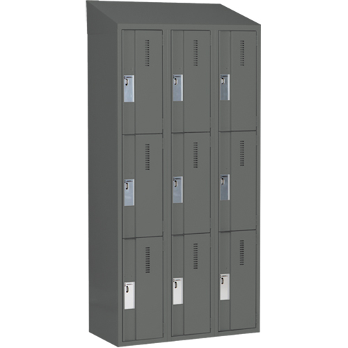 Concorde Heavy-Duty Lockers, 3 -tier, Bank of 3, 36" x 18" x 78", Steel, Charcoal, Welded (Assembled) PB Rental Co. Ltd.