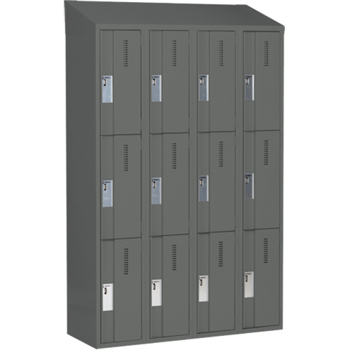 Concorde Heavy-Duty Lockers, 3 -tier, Bank of 4, 48" x 18" x 78", Steel, Charcoal, Welded (Assembled) PB Rental Co. Ltd.