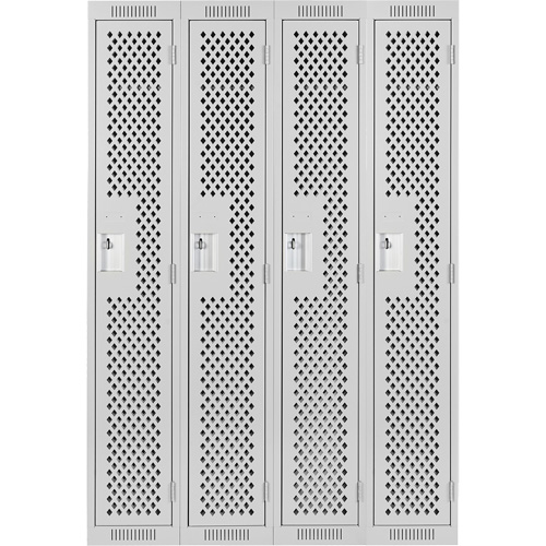 Clean Line Lockers, Bank of 4, 48" x 15" x 72", Steel, Grey, Rivet (Assembled), Perforated PB Rental Co. Ltd.