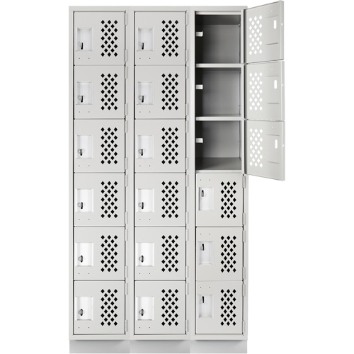 Assembled Lockerettes Clean Line Perforated Economy Lockers, 6 -tier, Bank of 3, 18" x 72" x 12", Steel PB Rental Co. Ltd.
