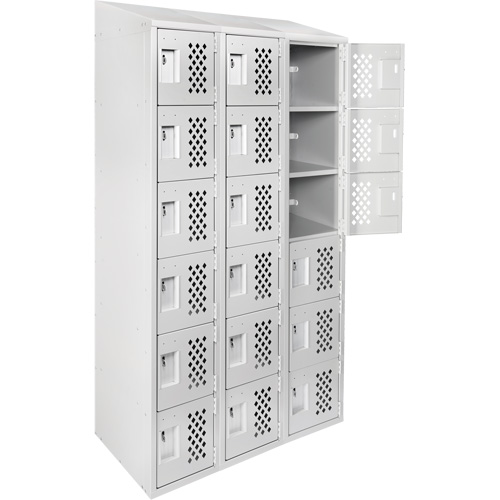 Assembled Lockerettes Clean Line Perforated Economy Lockers, 6 -tier, Bank of 3, 18" x 72" x 12", Steel PB Rental Co. Ltd.