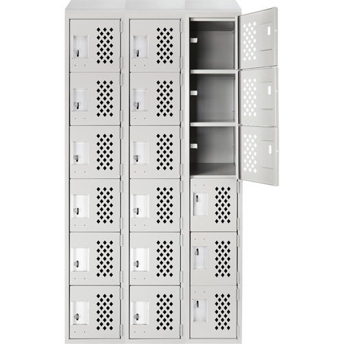 Assembled Lockerettes Clean Line Perforated Economy Lockers, 6 -tier, Bank of 3, 18" x 72" x 12", Steel PB Rental Co. Ltd.