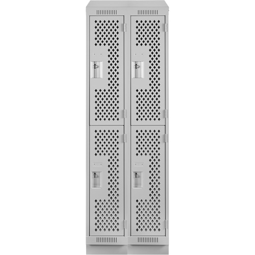 Clean Line Lockers, 2 -tier, Bank of 2, 24" x 12" x 82", Steel, Grey, Rivet (Assembled), Perforated PB Rental Co. Ltd.