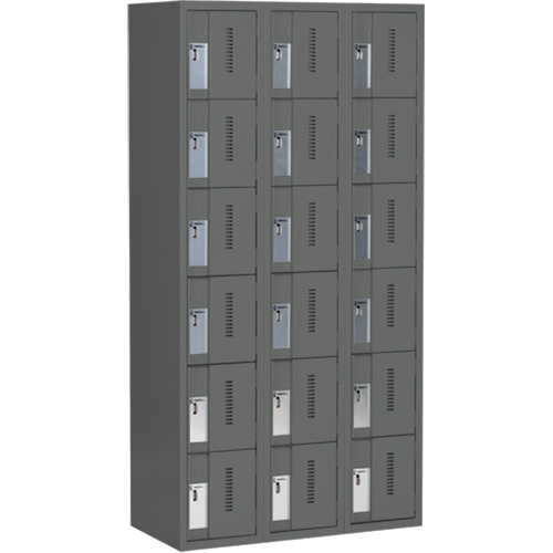 Concorde Heavy-Duty Lockers, 6 -tier, Bank of 3, 36" x 18" x 72", Steel, Charcoal, Welded (Assembled) PB Rental Co. Ltd.