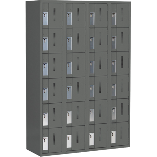 Concorde Heavy-Duty Lockers, 6 -tier, Bank of 4, 48" x 18" x 72", Steel, Charcoal, Welded (Assembled) PB Rental Co. Ltd.