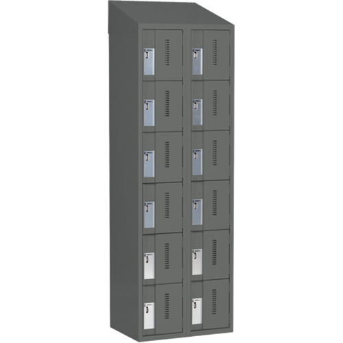 Concorde Heavy-Duty Lockers, 6 -tier, Bank of 2, 24" x 18" x 78", Steel, Charcoal, Welded (Assembled) PB Rental Co. Ltd.