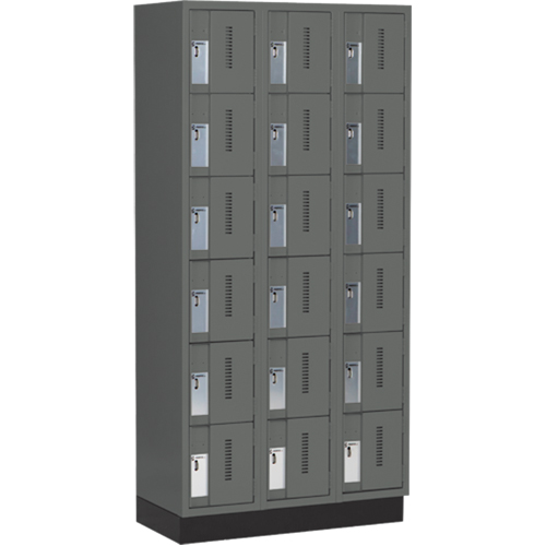Concorde Heavy-Duty Lockers, 6 -tier, Bank of 3, 36" x 18" x 76", Steel, Charcoal, Welded (Assembled) PB Rental Co. Ltd.