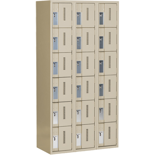 Concorde Heavy-Duty Lockers, 6 -tier, Bank of 3, 36" x 18" x 72", Steel, Beige, Welded (Assembled) PB Rental Co. Ltd.