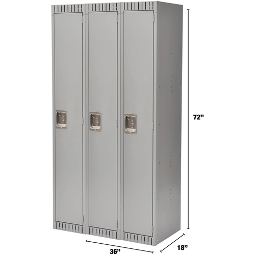 Lockers, Bank of 3, 36" x 18" x 72", Steel, Grey, Rivet (Assembled) PB Rental Co. Ltd.