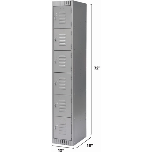Lockers, 6 -tier, 12" x 18" x 72", Steel, Grey, Knocked Down PB Rental Co. Ltd.