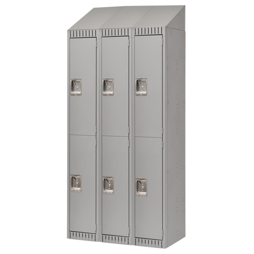Assembled Lockers, 2 -tier, Bank of 3, 36" x 18" x 72", Steel, Grey, Rivet (Assembled) PB Rental Co. Ltd.