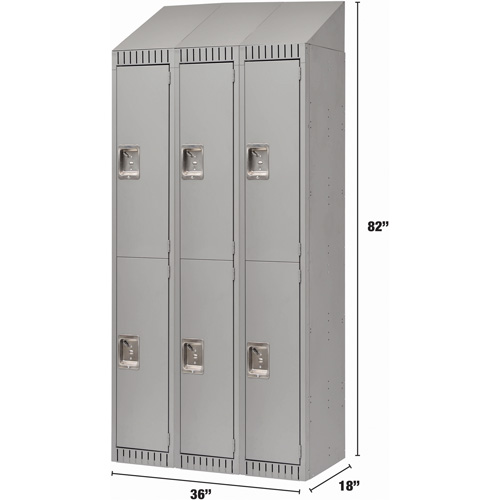 Assembled Lockers, 2 -tier, Bank of 3, 36" x 18" x 72", Steel, Grey, Rivet (Assembled) PB Rental Co. Ltd.