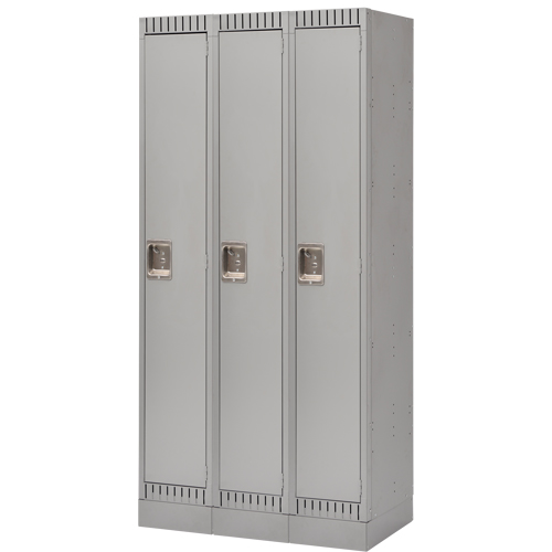 Assembled Lockers, Bank of 3, 36" x 18" x 72", Steel, Grey, Rivet (Assembled) PB Rental Co. Ltd.