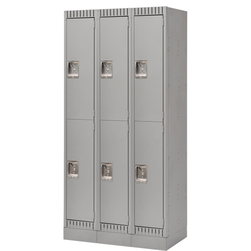 Assembled Lockers, 2 -tier, Bank of 3, 36" x 18" x 72", Steel, Grey, Rivet (Assembled) PB Rental Co. Ltd.