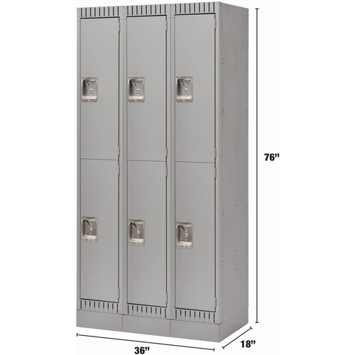 Casiers, 2 niveaux, Bloc de 3, 36" x 18" x 76", Acier, Gris, D&eacute;mont&eacute; PB Rental Co. Ltd.