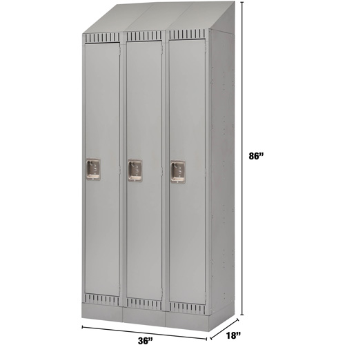 Lockers, Bank of 3, 36" x 18" x 86", Steel, Grey, Knocked Down PB Rental Co. Ltd.