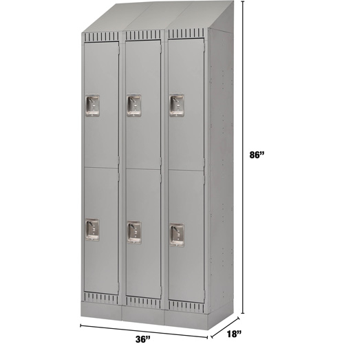 Lockers, 2 -tier, Bank of 3, 36" x 18" x 86", Steel, Grey, Knocked Down PB Rental Co. Ltd.