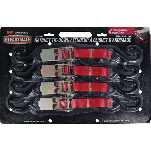 Tendeurs d'arrimage &agrave; cliquet, Crochet en S, 1" , 12' , Charge d'utilisation max. 500 lb (230 kg) PB Rental Co. Ltd.