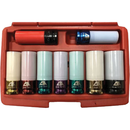 Jeu de douilles &agrave; chocs principales &agrave; paroi mince, 9 Morceaux, Prise de 1/2" PB Rental Co. Ltd.