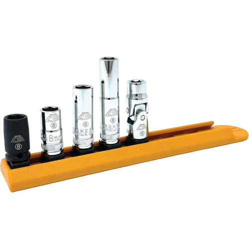 Jeu de douilles chrom&eacute;es avec rail, 5 Morceaux, Prise de 1/4" PB Rental Co. Ltd.