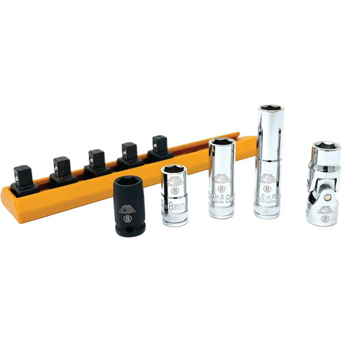 Jeu de douilles chrom&eacute;es avec rail, 5 Morceaux, Prise de 1/4" PB Rental Co. Ltd.