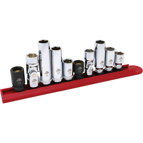 Jeu de douilles chrom&eacute;es avec rail, 10 Morceaux, Prise de 1/4"/3/8" PB Rental Co. Ltd.