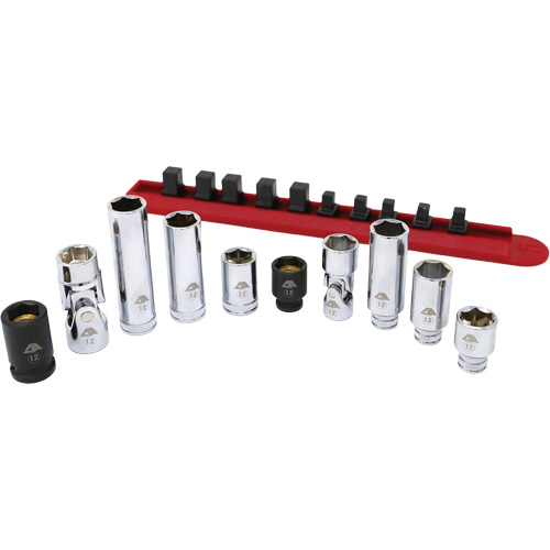 Jeu de douilles chrom&eacute;es avec rail, 10 Morceaux, Prise de 1/4"/3/8" PB Rental Co. Ltd.
