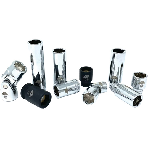 Jeu de douilles chrom&eacute;es avec rail, 10 Morceaux, Prise de 1/4"/3/8" PB Rental Co. Ltd.