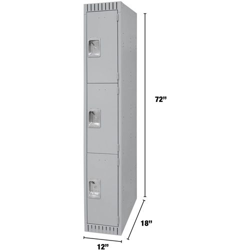 Lockers, 3 -tier, 12" x 18" x 72", Steel, Grey, Knocked Down PB Rental Co. Ltd.