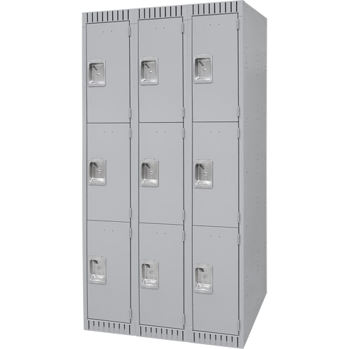 Lockers, 3 -tier, Bank of 3, 36" x 18" x 72", Steel, Grey, Knocked Down PB Rental Co. Ltd.