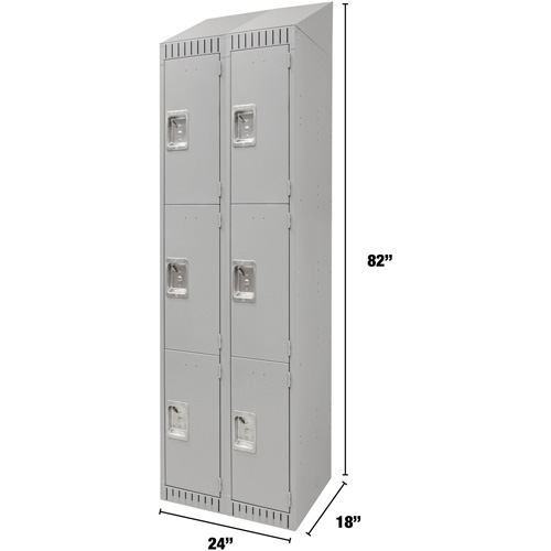 Lockers, 3 -tier, Bank of 2, 24" x 18" x 82", Steel, Grey, Knocked Down PB Rental Co. Ltd.
