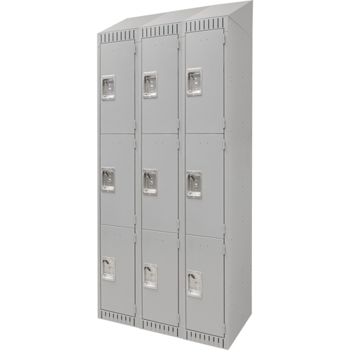 Lockers, 3 -tier, Bank of 3, 36" x 18" x 82", Steel, Grey, Knocked Down PB Rental Co. Ltd.