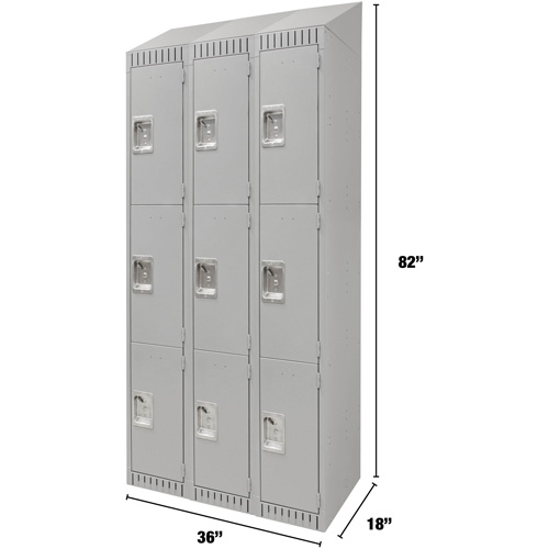 Lockers, 3 -tier, Bank of 3, 36" x 18" x 82", Steel, Grey, Knocked Down PB Rental Co. Ltd.