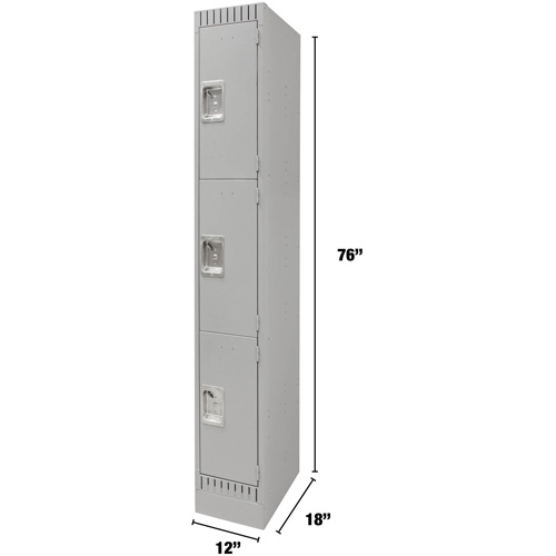 Lockers, 3 -tier, 12" x 18" x 76", Steel, Grey, Knocked Down PB Rental Co. Ltd.