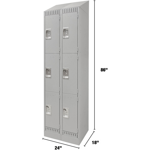 Lockers, 3 -tier, Bank of 2, 24" x 18" x 86", Steel, Grey, Knocked Down PB Rental Co. Ltd.