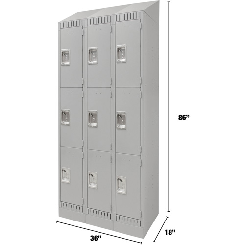 Lockers, 3 -tier, Bank of 3, 36" x 18" x 86", Steel, Grey, Knocked Down PB Rental Co. Ltd.