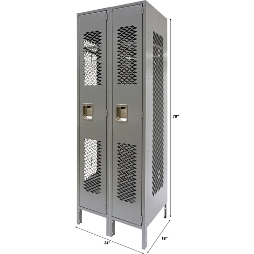 Vented Lockers, Bank of 2, 24" x 18" x 78", Steel, Grey, Knocked Down, Perforated PB Rental Co. Ltd.