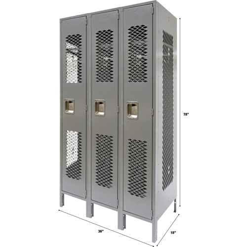 Casiers ventil&eacute;s, Bloc de 3, 36" x 18" x 78", Acier, Gris, D&eacute;mont&eacute;, Perfor&eacute; PB Rental Co. Ltd.