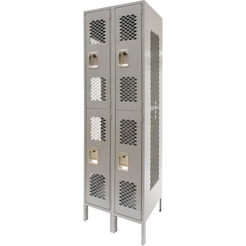 Casiers ventil&eacute;s, 2 niveaux, Bloc de 2, 24" x 18" x 78", Acier, Gris, D&eacute;mont&eacute;, Perfor&eacute; PB Rental Co. Ltd.