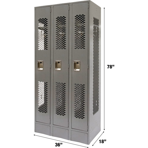 Casiers ventil&eacute;s, Bloc de 3, 36" x 18" x 78", Acier, Gris, D&eacute;mont&eacute;, Perfor&eacute; PB Rental Co. Ltd.