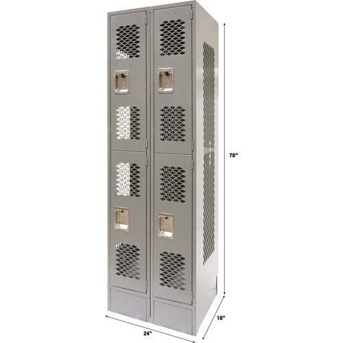 Casiers ventil&eacute;s, 2 niveaux, Bloc de 2, 24" x 18" x 78", Acier, Gris, D&eacute;mont&eacute;, Perfor&eacute; PB Rental Co. Ltd.